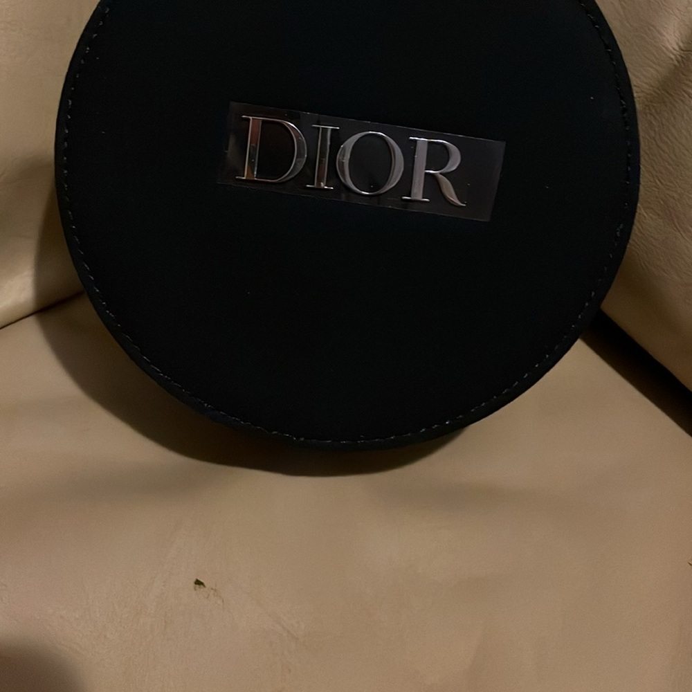 Christian Dior Vanity Pouch Makeup Bag W/ Inner Mirror Round Navy Blue, W/goodie